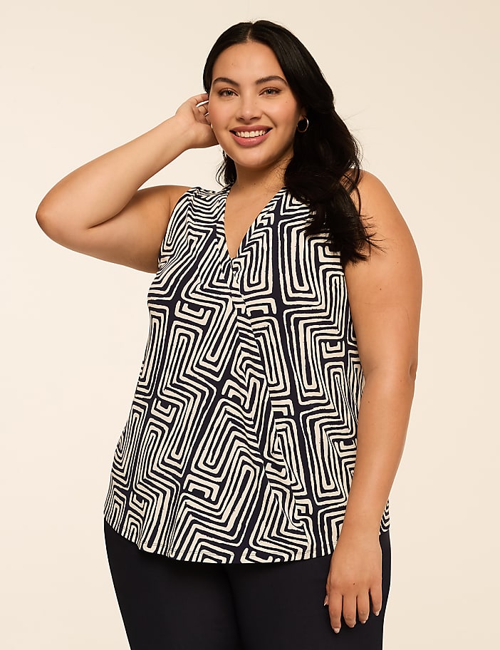 Swing Sleeveless Pleat-Front Top