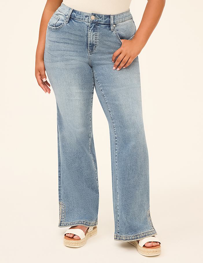 Genius Embroidered Split-Hem Bootcut Jean