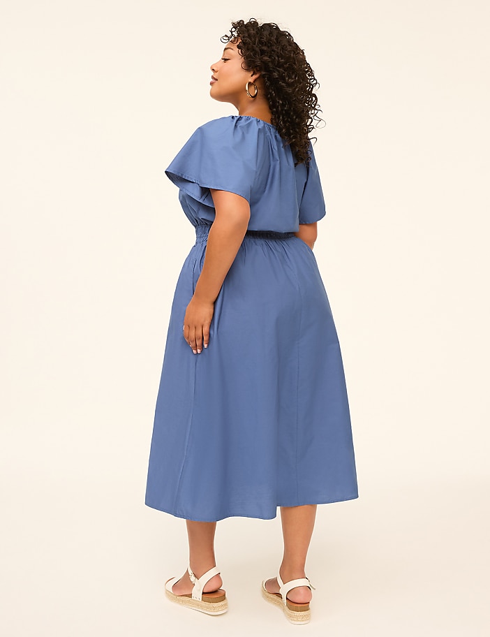 Smocked-Waist Poplin Midi Dress