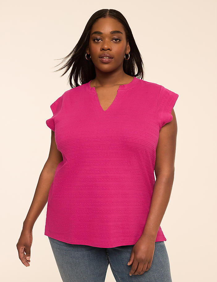 Notch-Neck Textured Knit Top