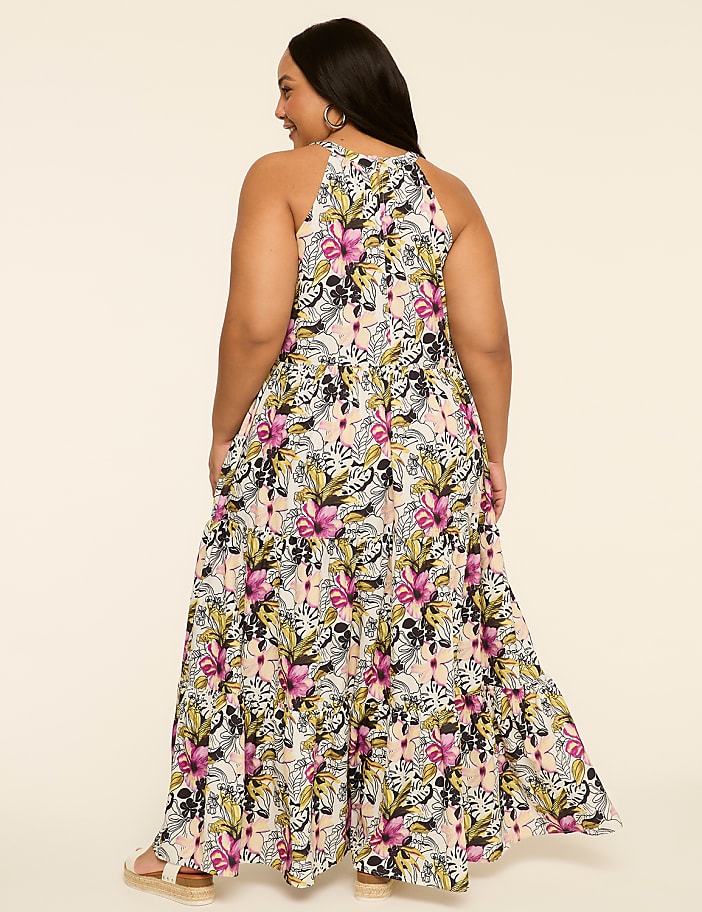 Tiered Halter-Neck Maxi Dress