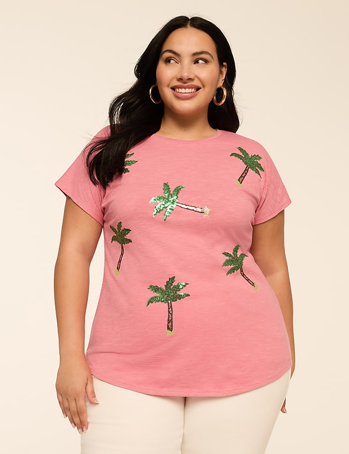 Sequin Palm Trees Graphic Tee
