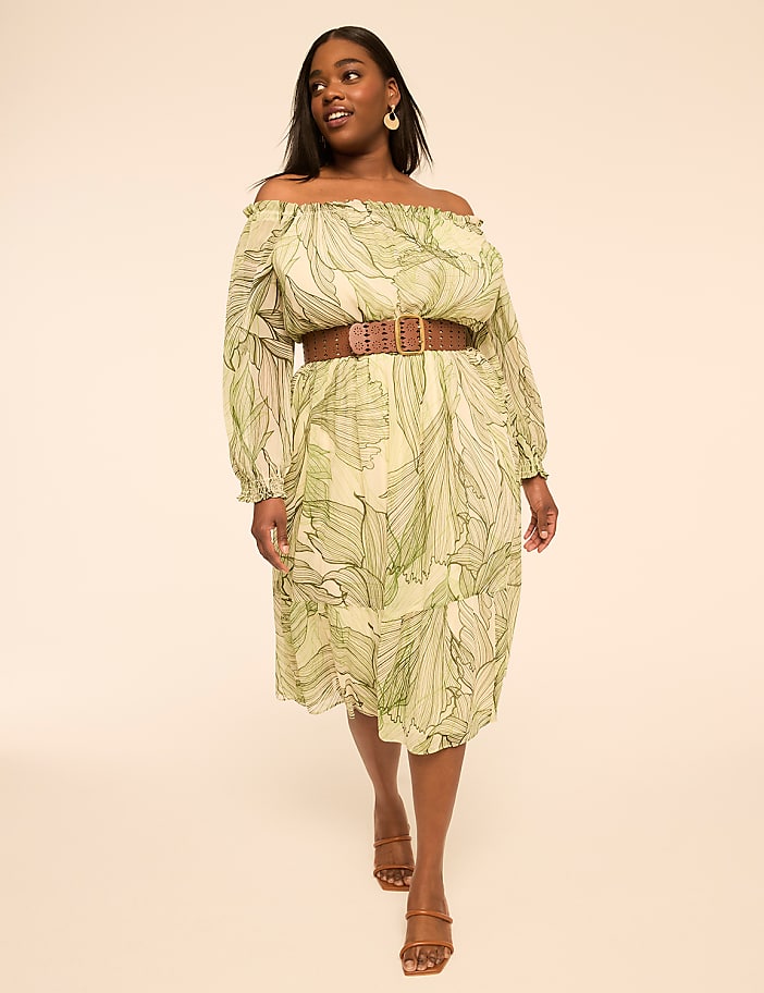 Long-Sleeve Off-The-Shoulder Midi Dress