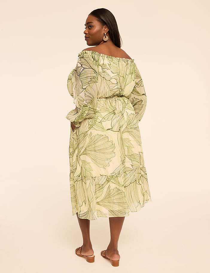 Long-Sleeve Off-The-Shoulder Midi Dress