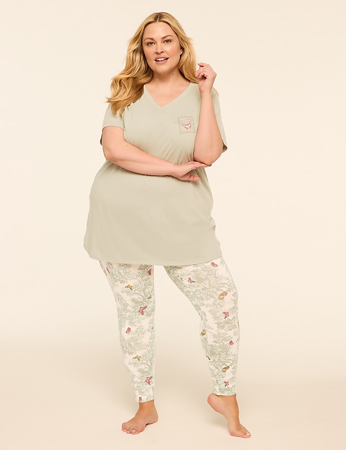 Comfy Cotton V-Neck Tunic Tee & Legging PJ Set