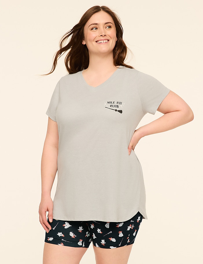 Comfy Cotton V-Neck Tunic Tee & Bike Short PJ Set