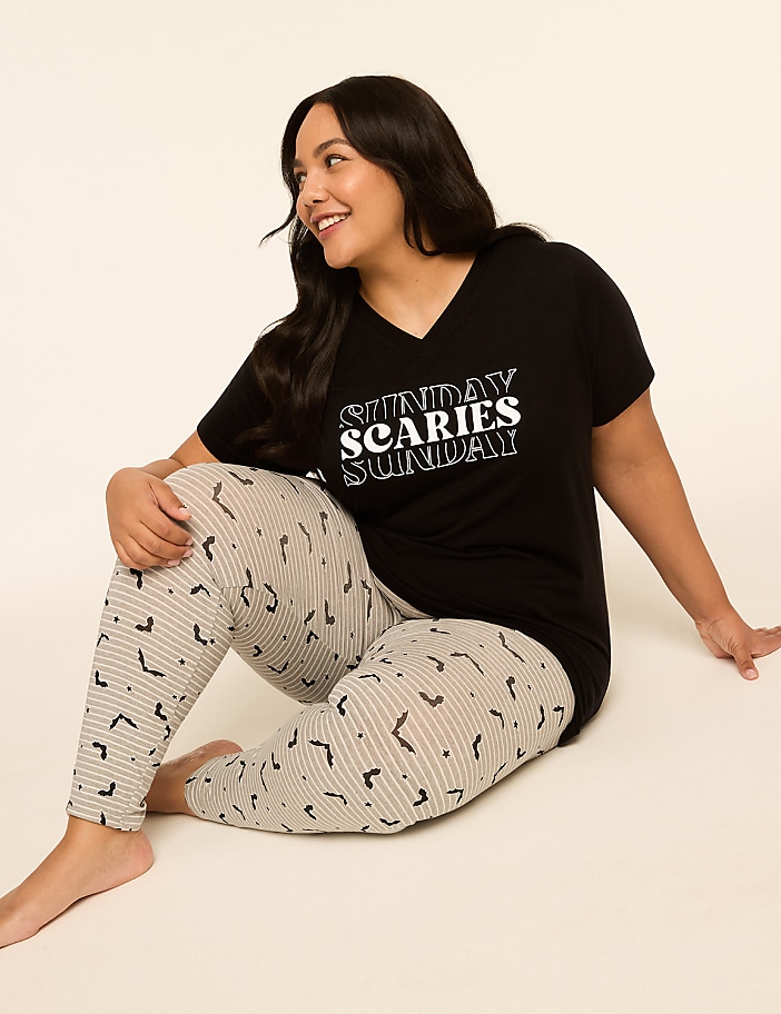 Comfy Cotton V-Neck Tunic Tee & Legging PJ Set