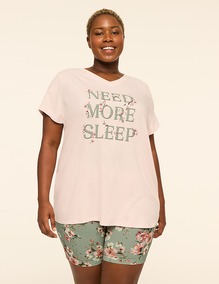 Comfy Cotton V-Neck Tunic Tee & Bike Short PJ Set