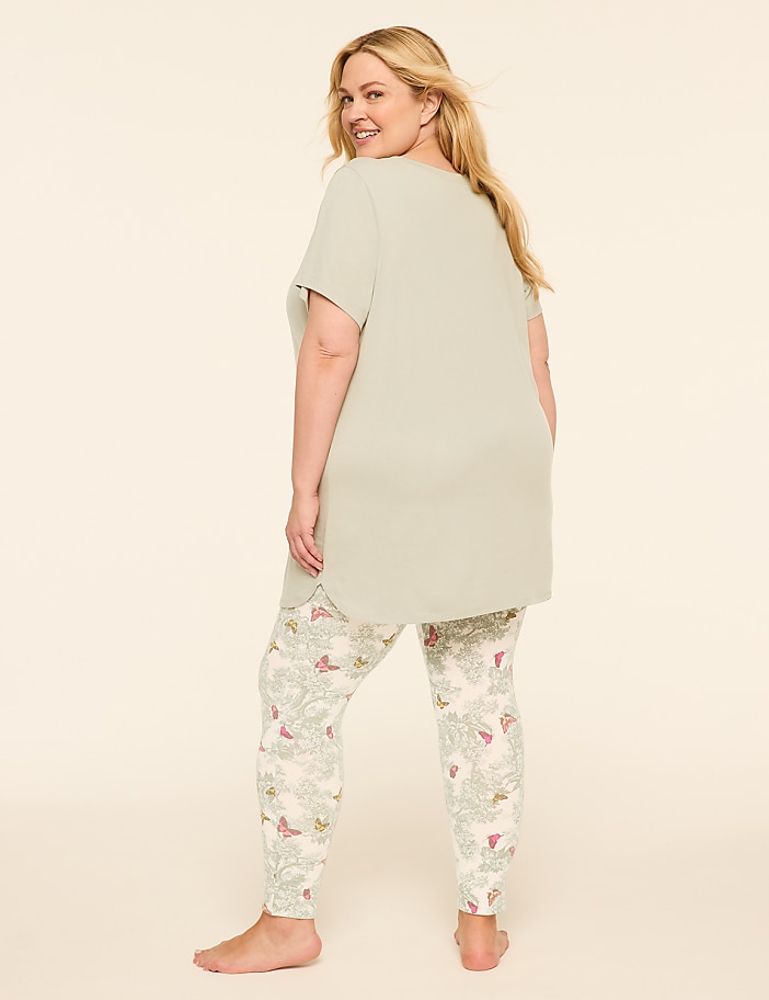 Comfy Cotton V-Neck Tunic Tee & Legging PJ Set