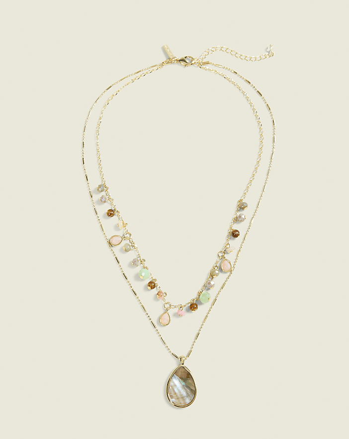 Neutral Beaded Multi-Row Necklace
