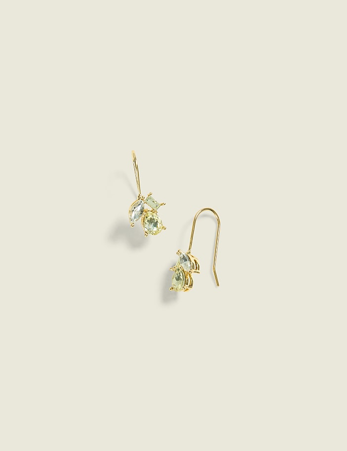 Green Imitation Stone Cluster Drop Earrings