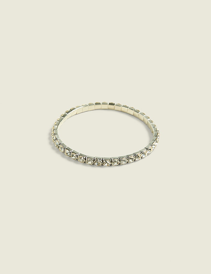 Silvertone Rhinestone Stretch Bracelet