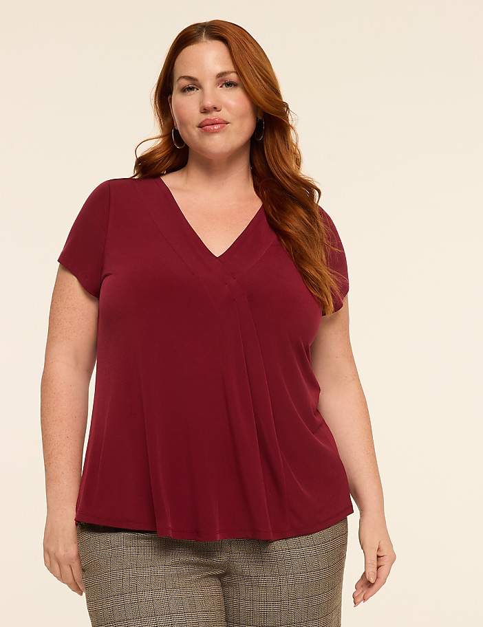 Swing Cap-Sleeve Pleat-Front Top