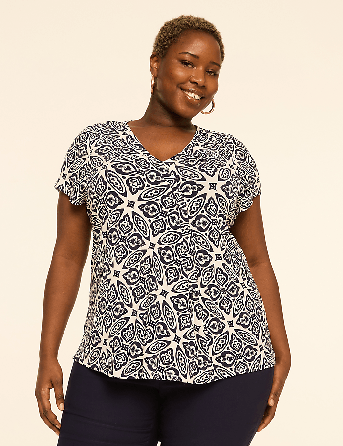 Swing Cap-Sleeve Pleat-Front Top