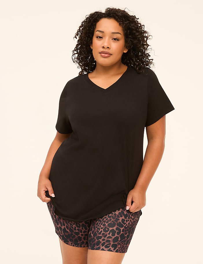 Comfy Cotton V-Neck Tunic Tee & Bike Short PJ Set