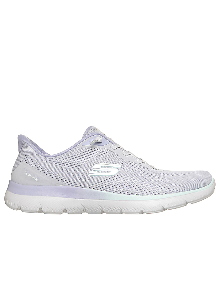 A light purple Skechers sneaker with a white sole is presented against a plain white background.