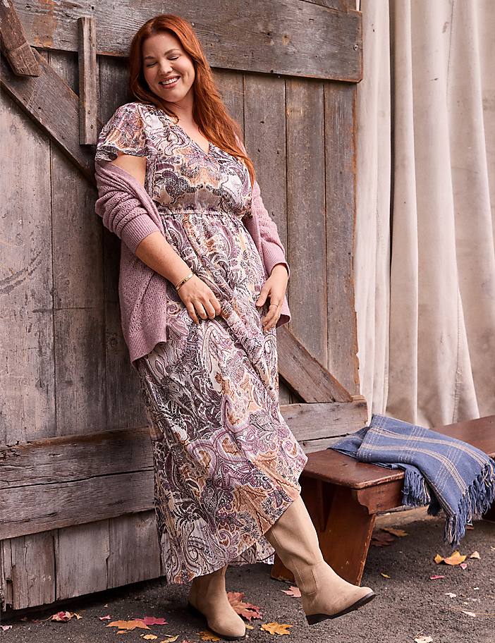 Shimmer Flutter-Sleeve Chiffon Maxi Dress