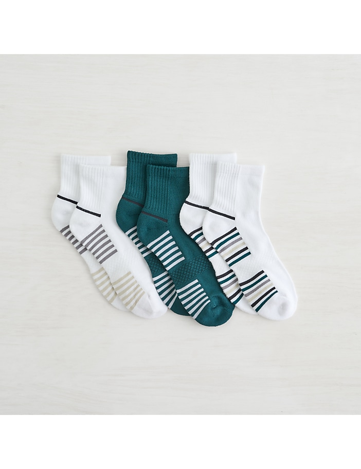 Lemon Powder Stripe Quarter Crew Socks