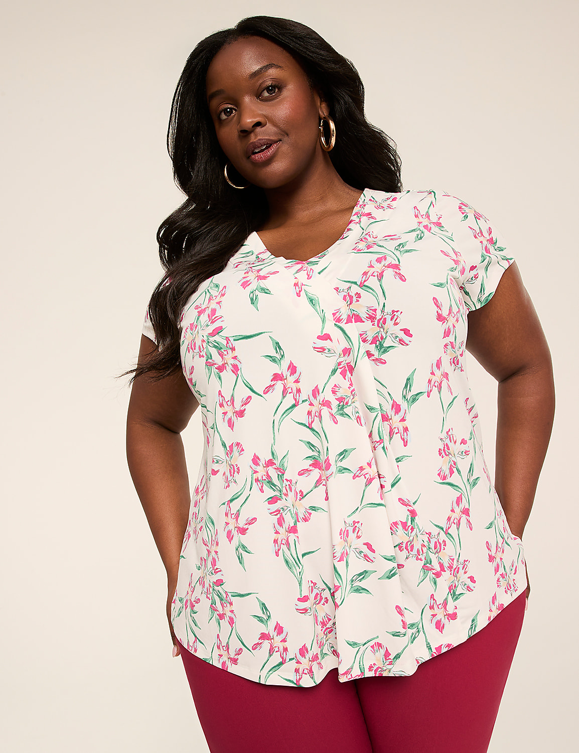 Swing Cap-Sleeve Pleat-Front Top Product Image 1