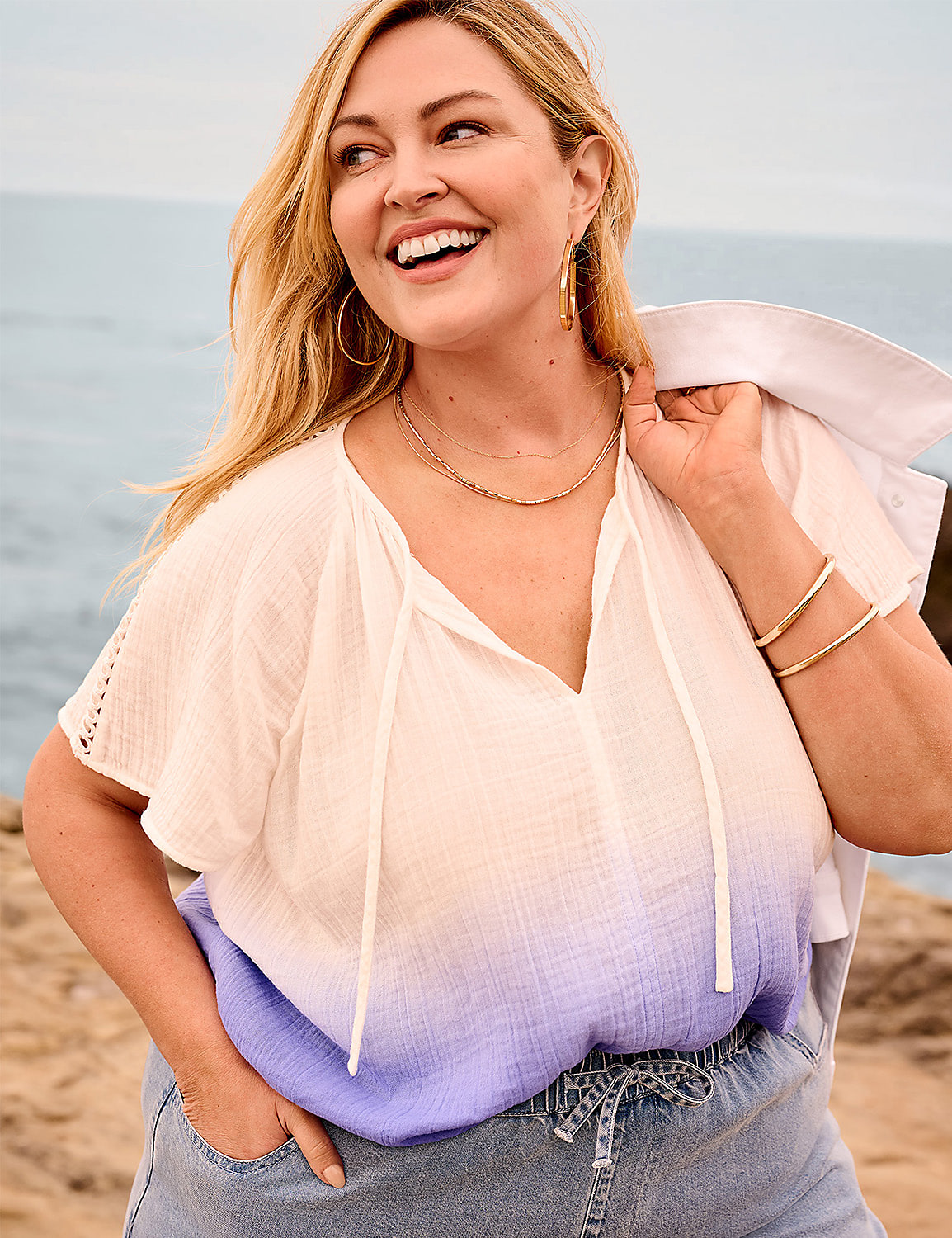 Flutter-Sleeve Split-Neck Popover Top Product Image 5