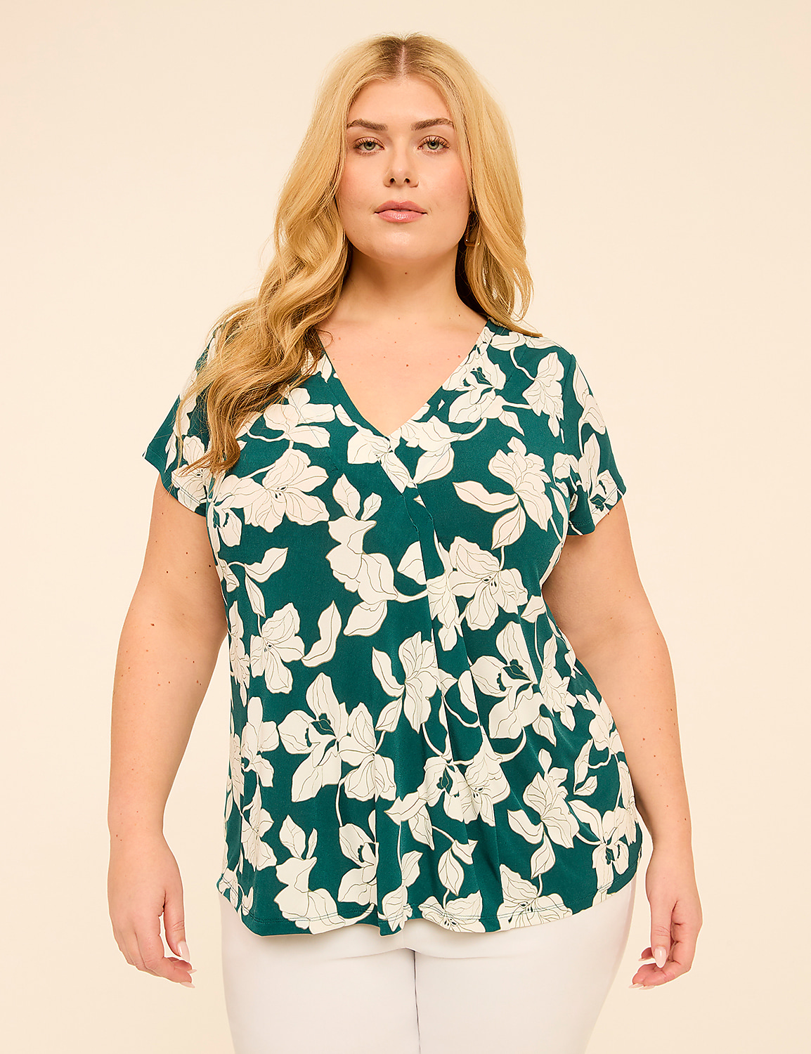 Swing Cap-Sleeve Pleat-Front Top Product Image 1