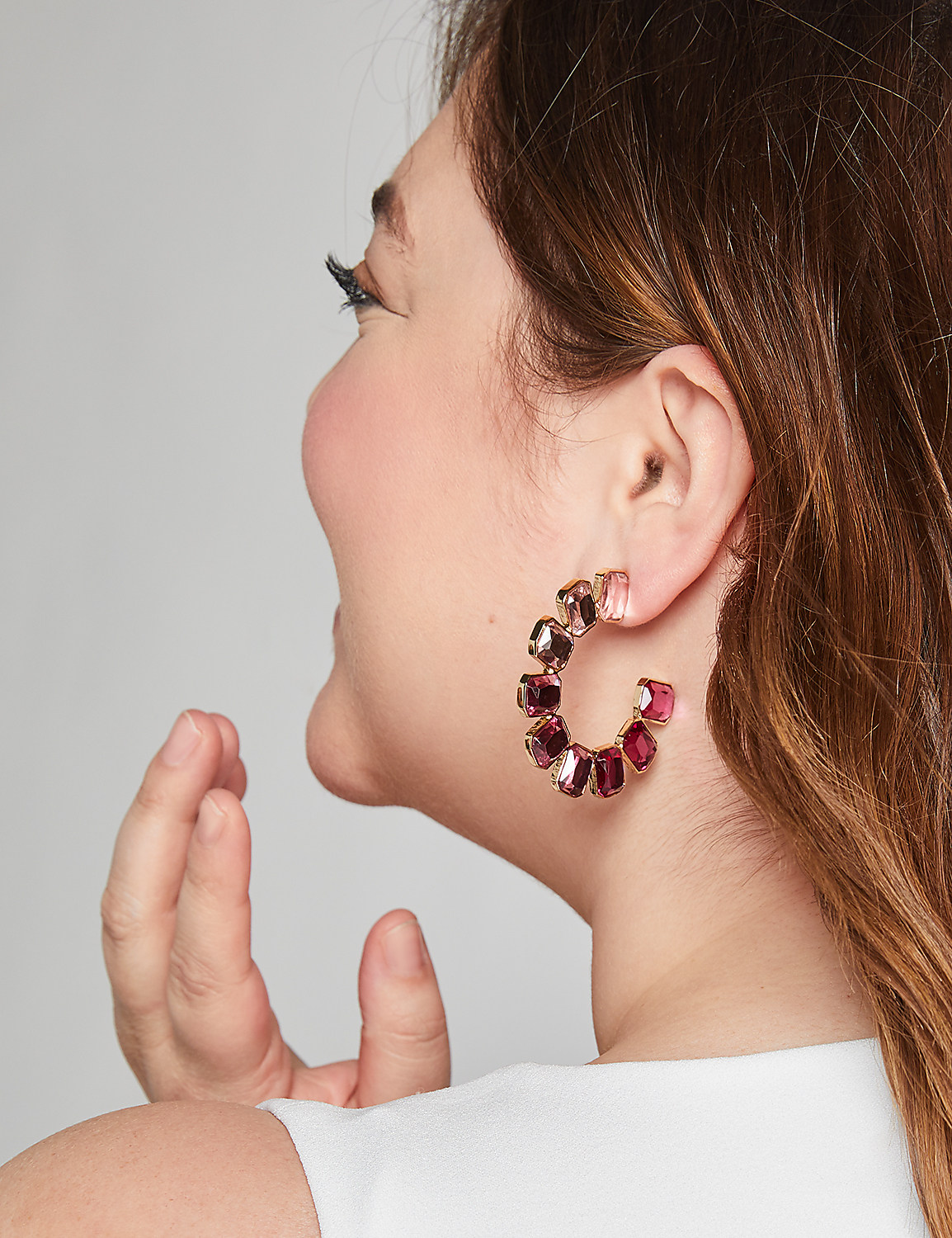 Ombre Faceted Stone Hoop Earrings - Purple Product Image 2