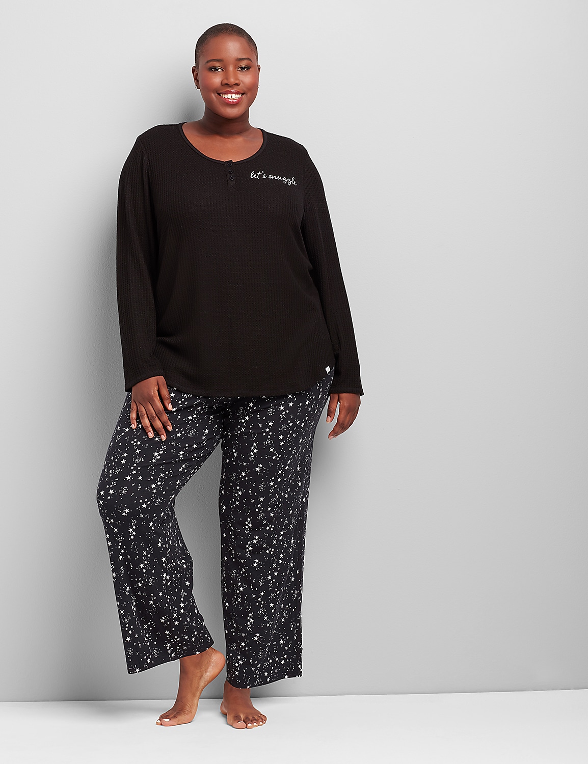 Brushed Waffle Henley Sleep Top Product Image 3