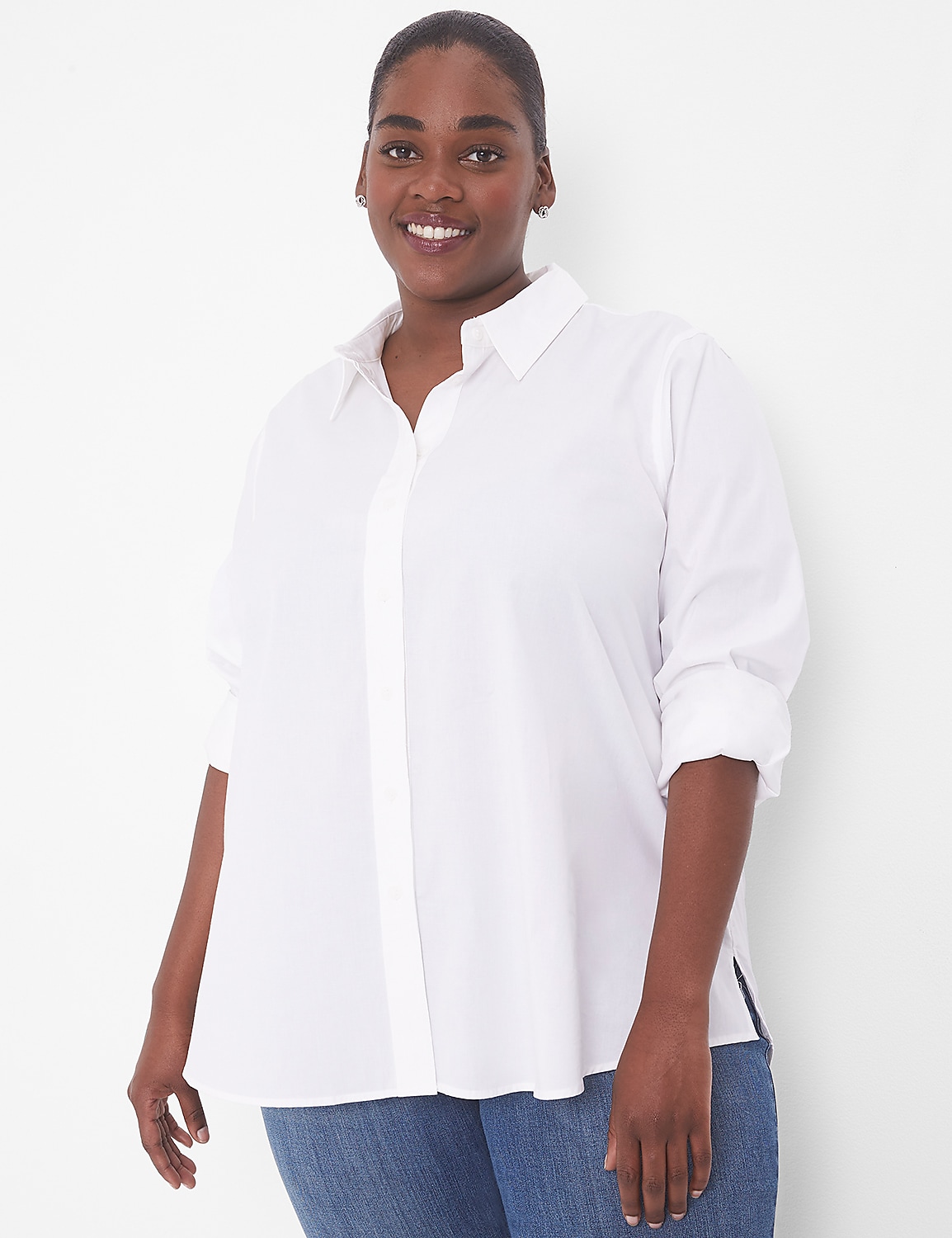 Relaxed Button-Front Boyfriend Shirt Product Image 1
