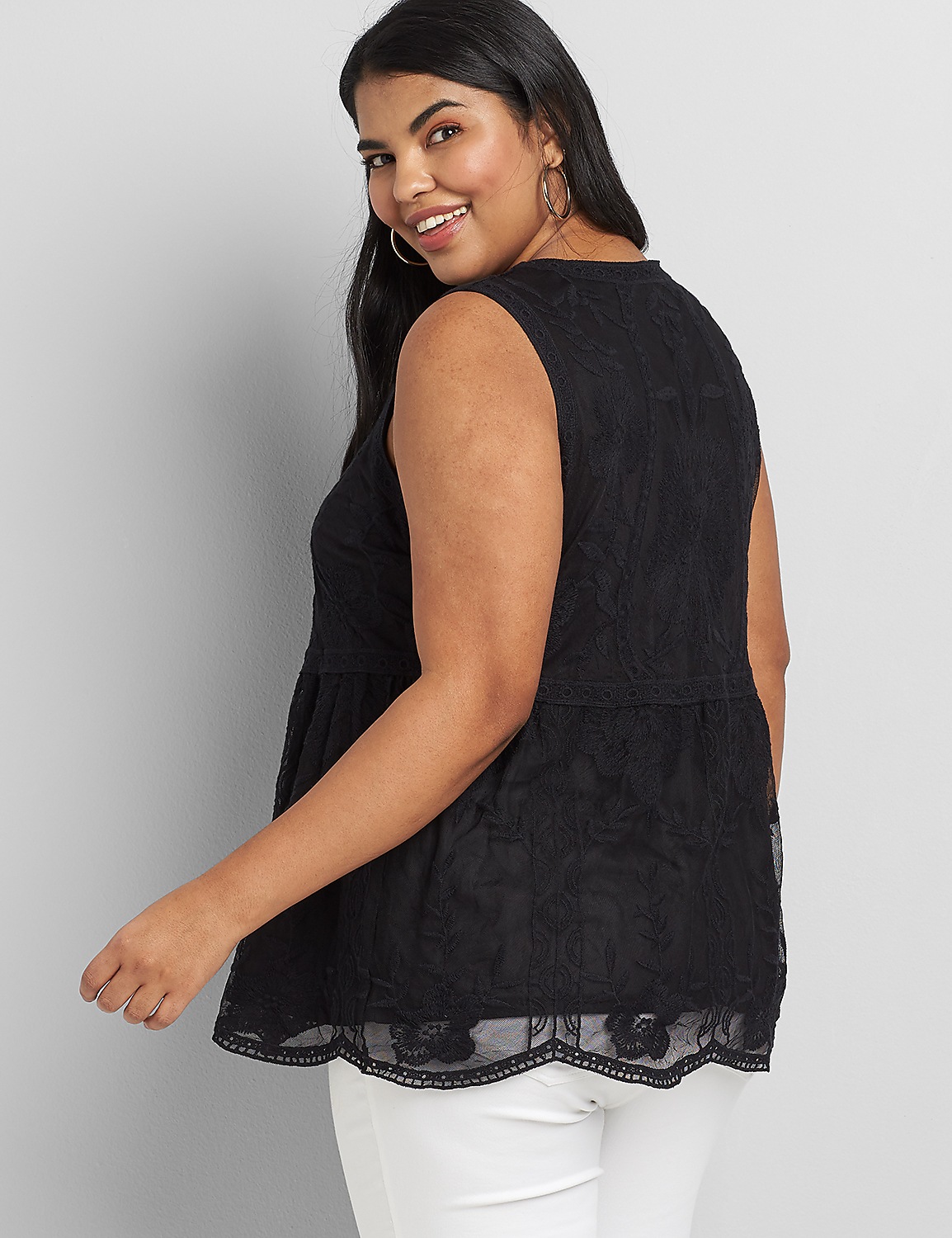 Embroidered-Mesh Peplum Tank Product Image 2