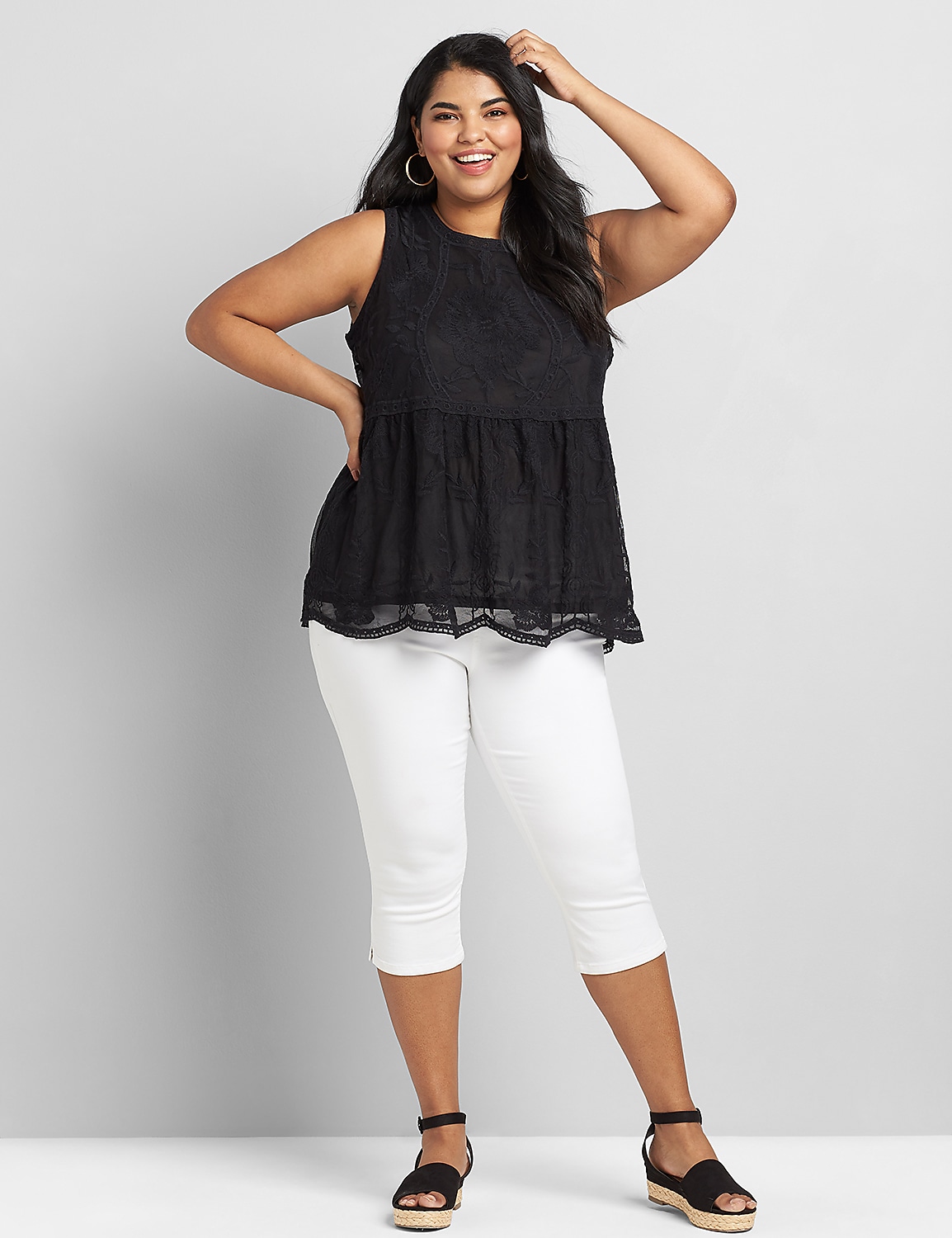 Embroidered-Mesh Peplum Tank Product Image 3