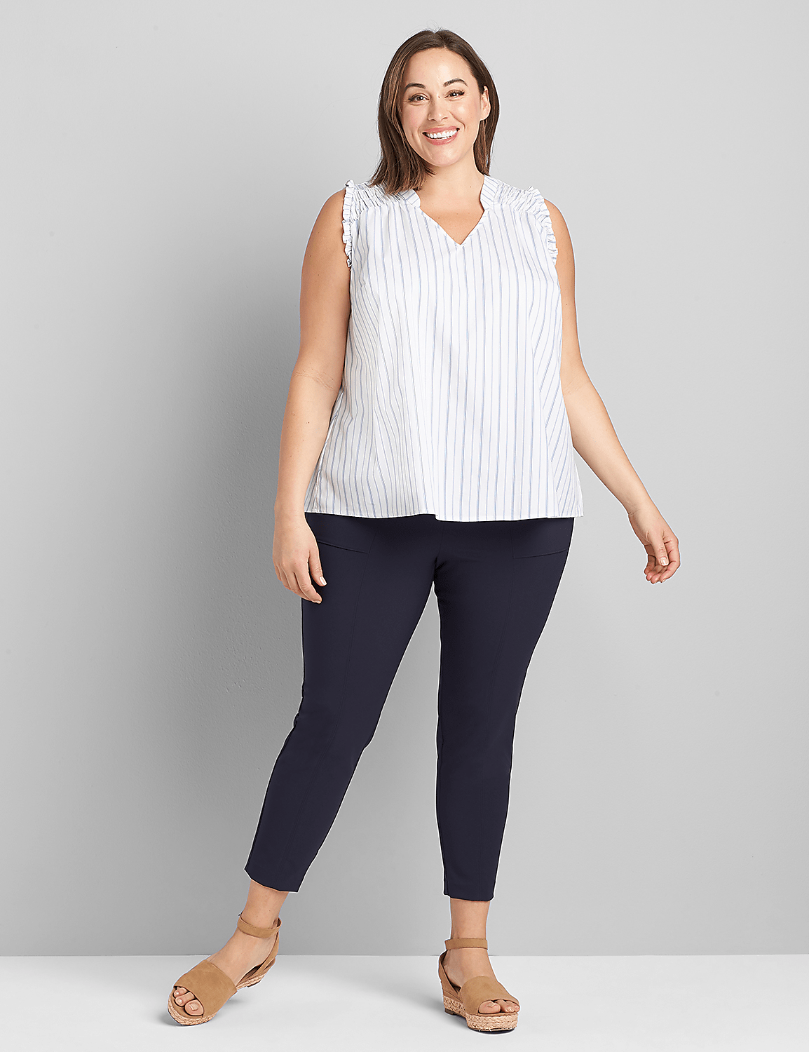 Poplin Shirred-Shoulder Tank Product Image 3