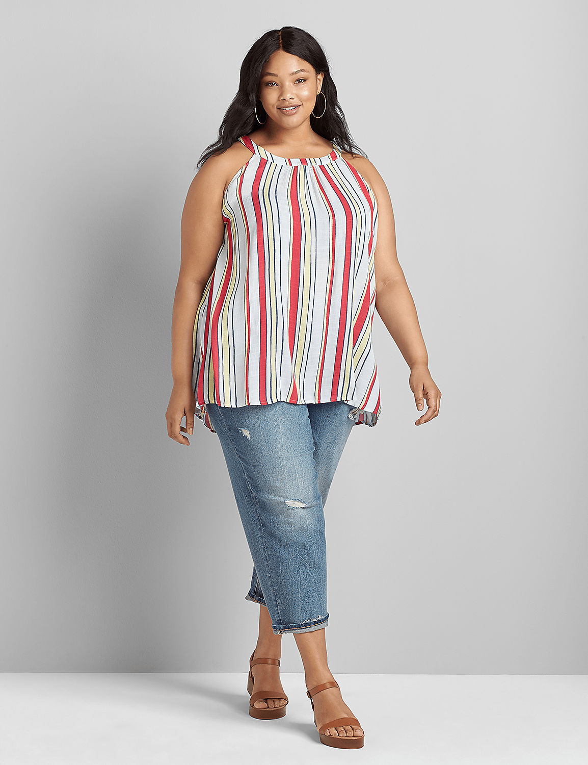 Sleeveless High-Low Shirred Halter Top Product Image 3