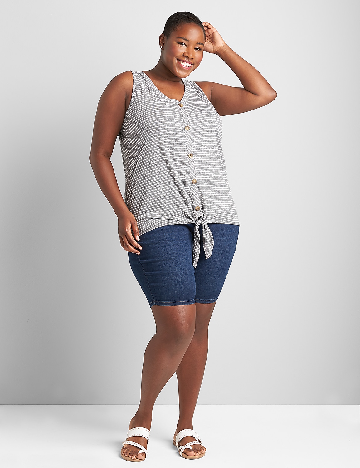 Tie-Front Tank With Button Detail Product Image 3