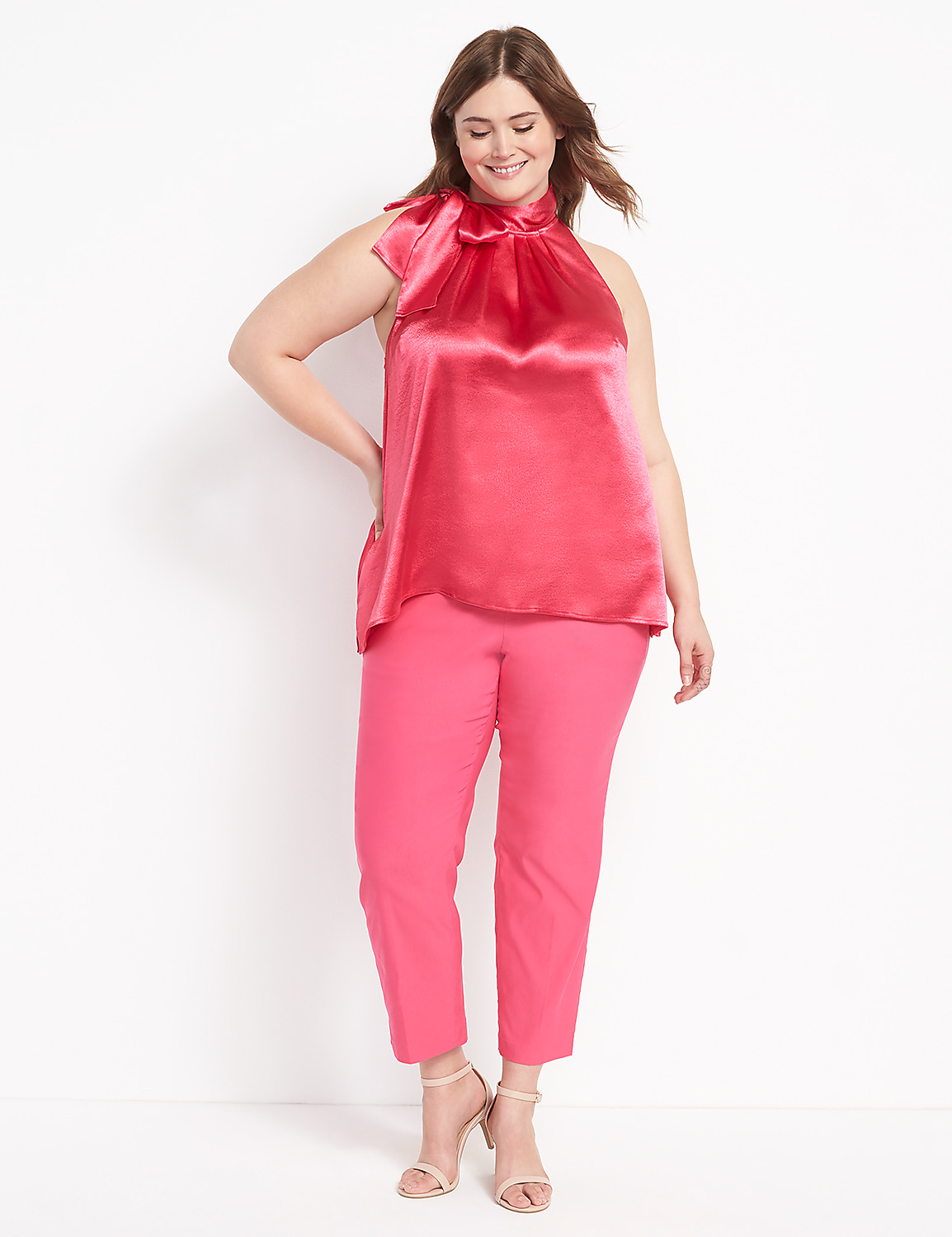 Tie-Neck Satin Halter Tank Product Image 3