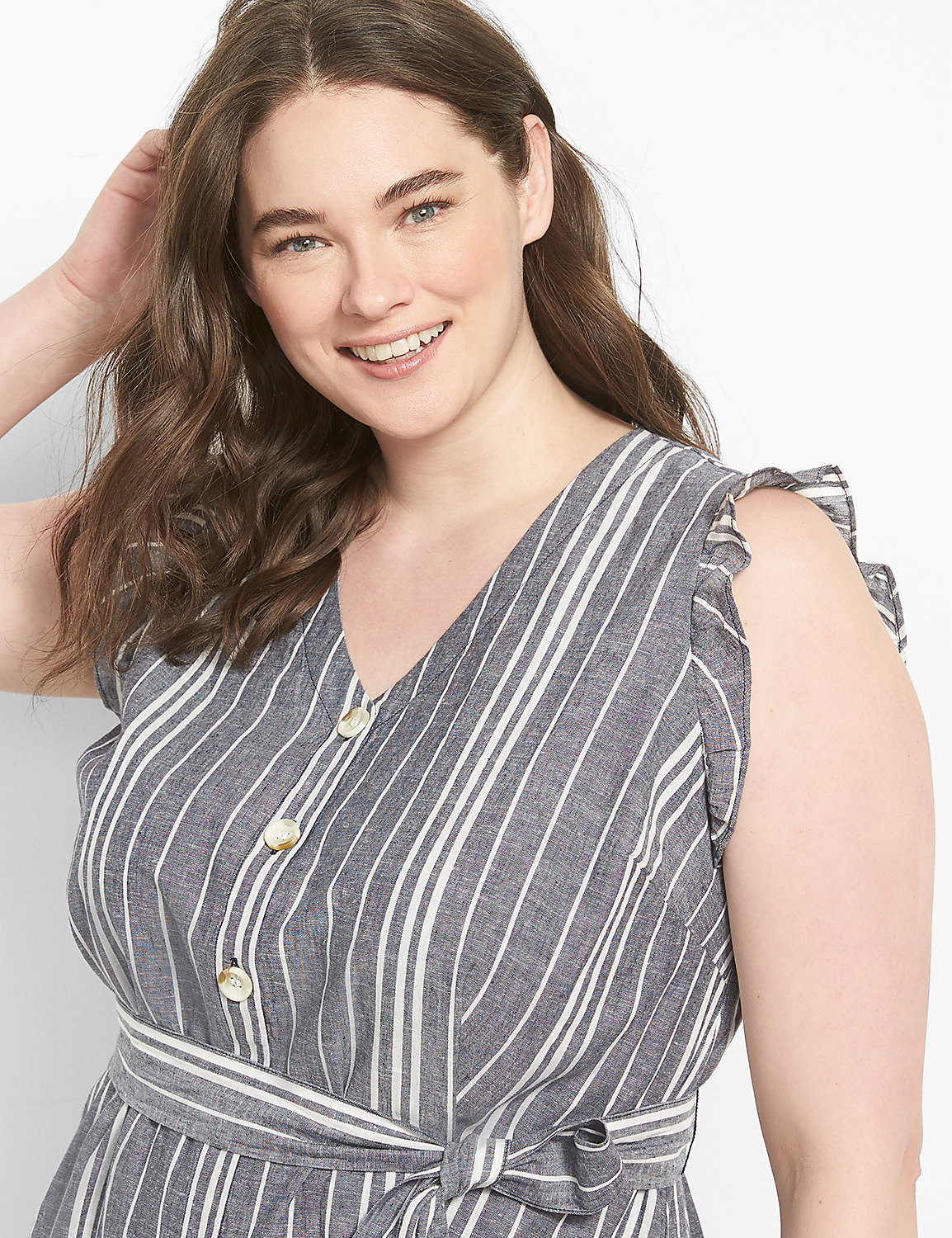Flutter Cap-Sleeve Button-Front Midi Dress Product Image 1