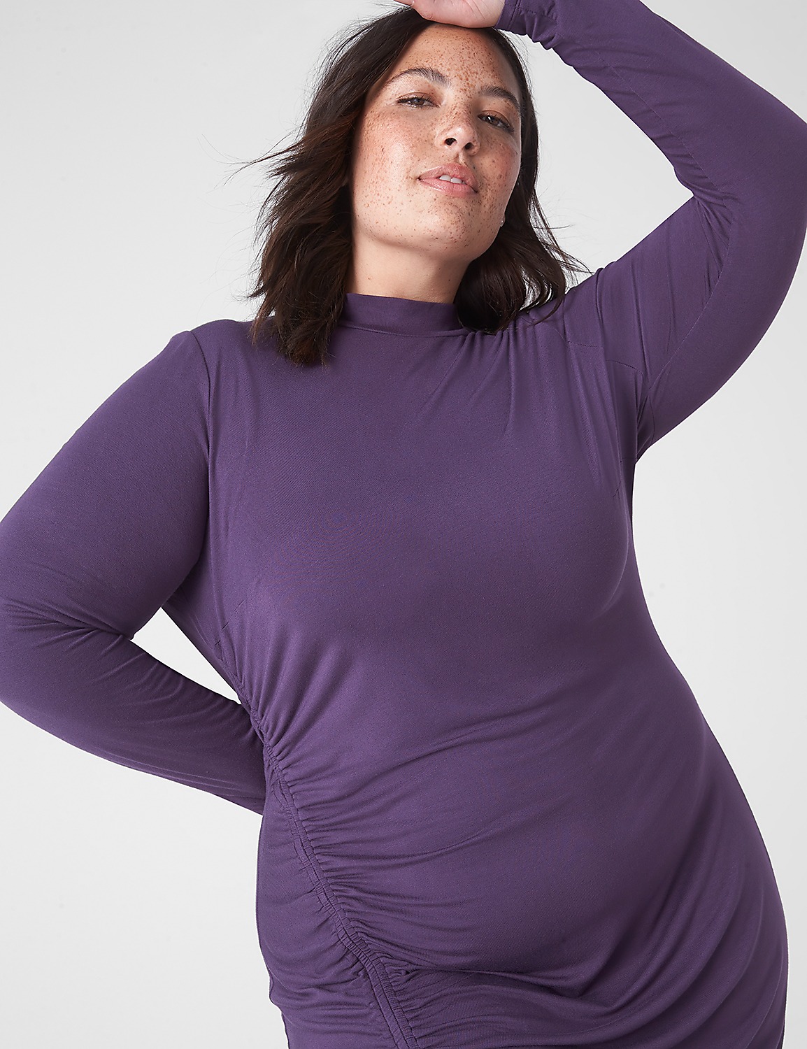 Mock-Neck Ruched-Side Midi Dress Product Image 3