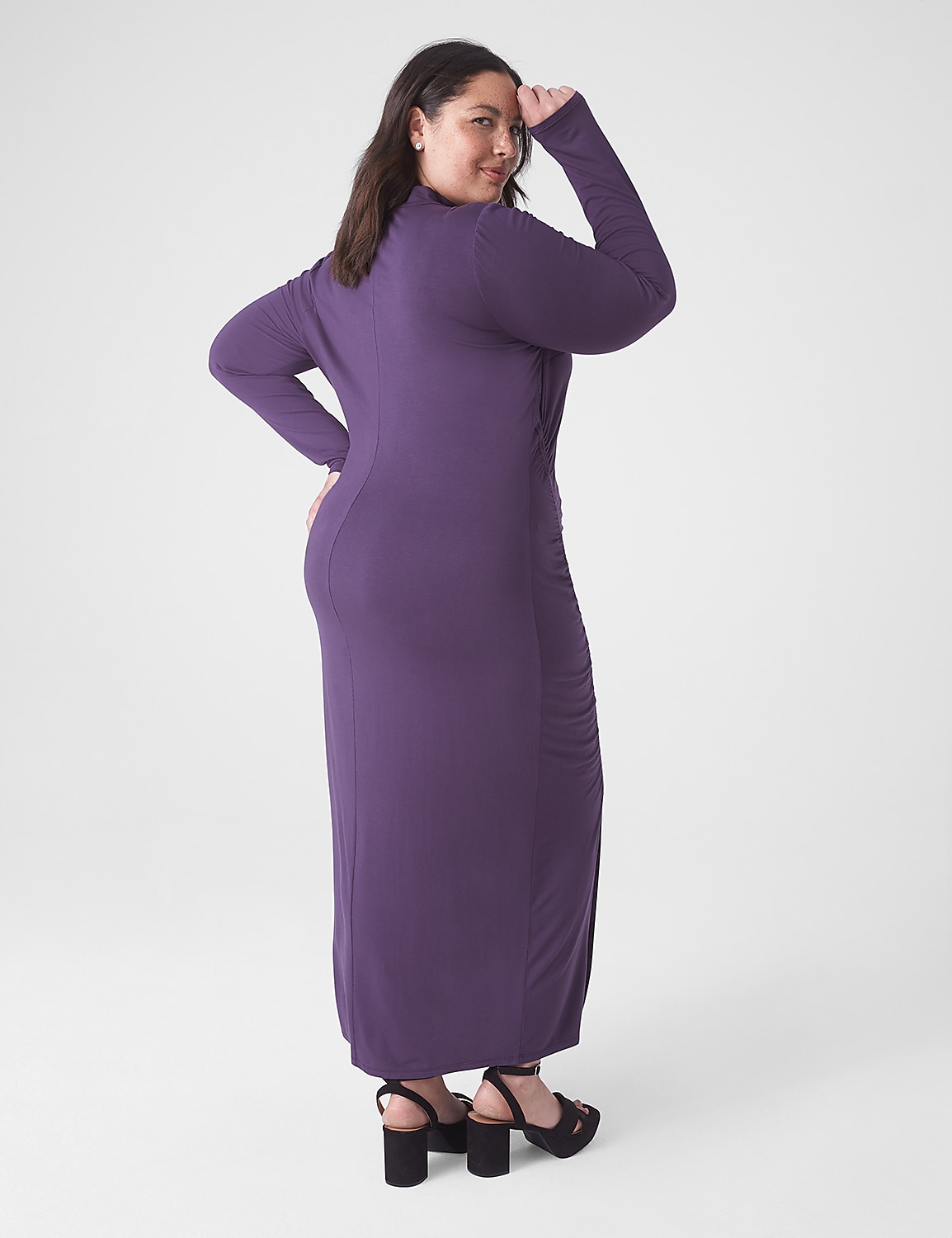 Mock-Neck Ruched-Side Midi Dress Product Image 2