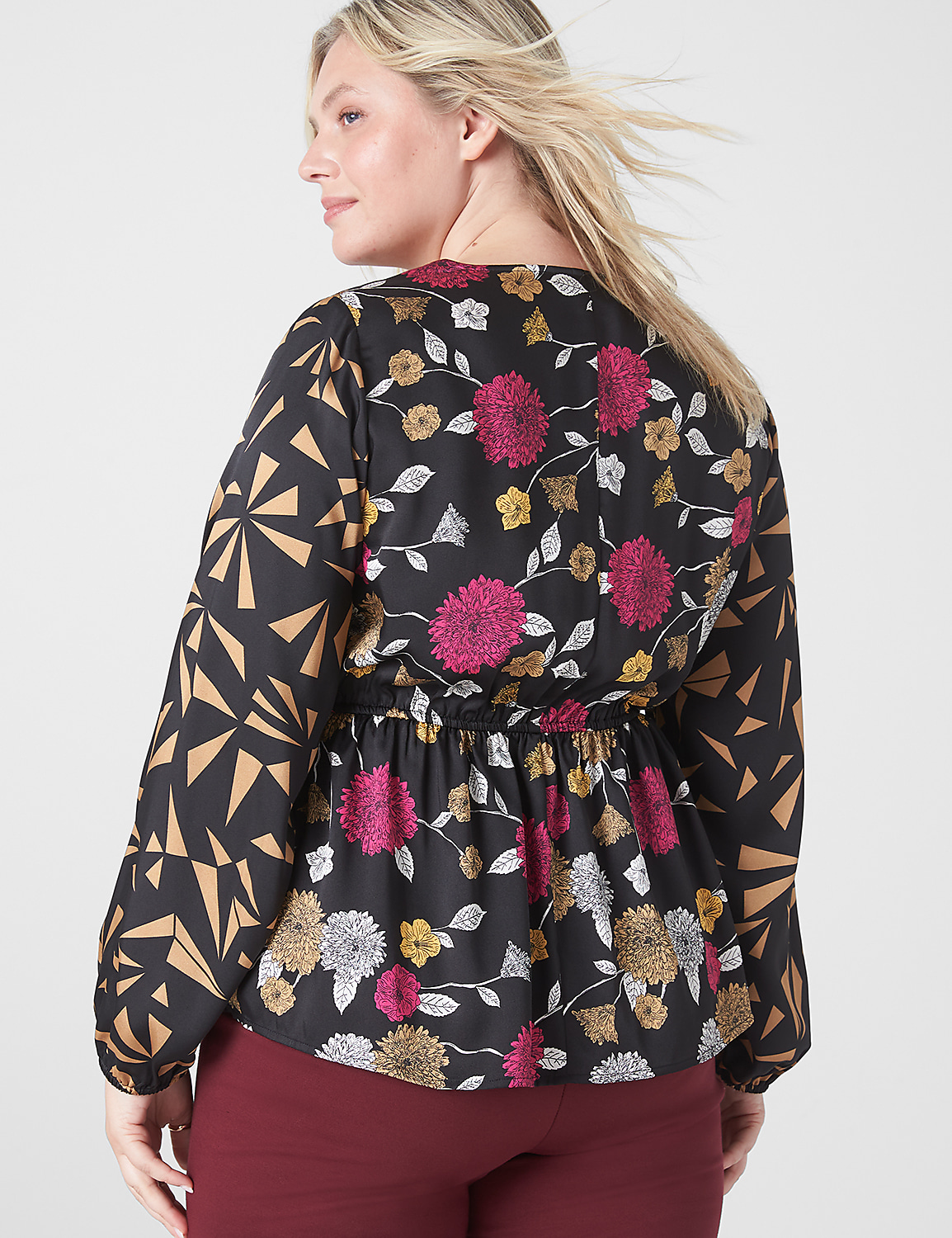 Classic Long-Sleeve V-Neck Peplum Blouse Product Image 2