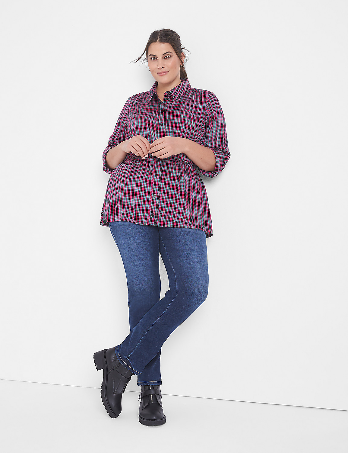 Classic Button-Front Elastic-Waist Tunic Product Image 3