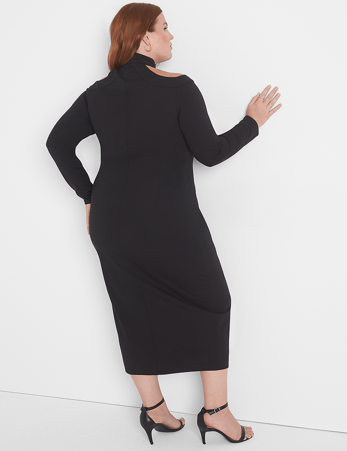 Long-Sleeve Mock-Neck Off-The-Shoulder-Cutout Bodycon Dress Product Image 2