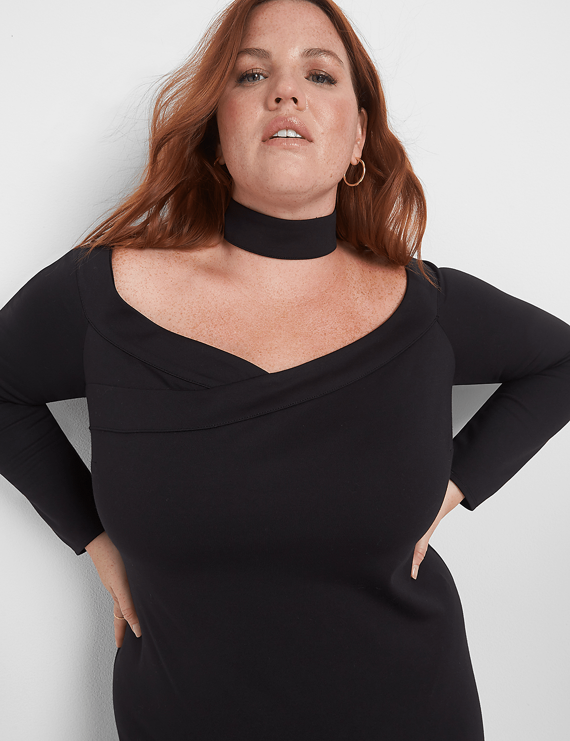 Long-Sleeve Mock-Neck Off-The-Shoulder-Cutout Bodycon Dress Product Image 3