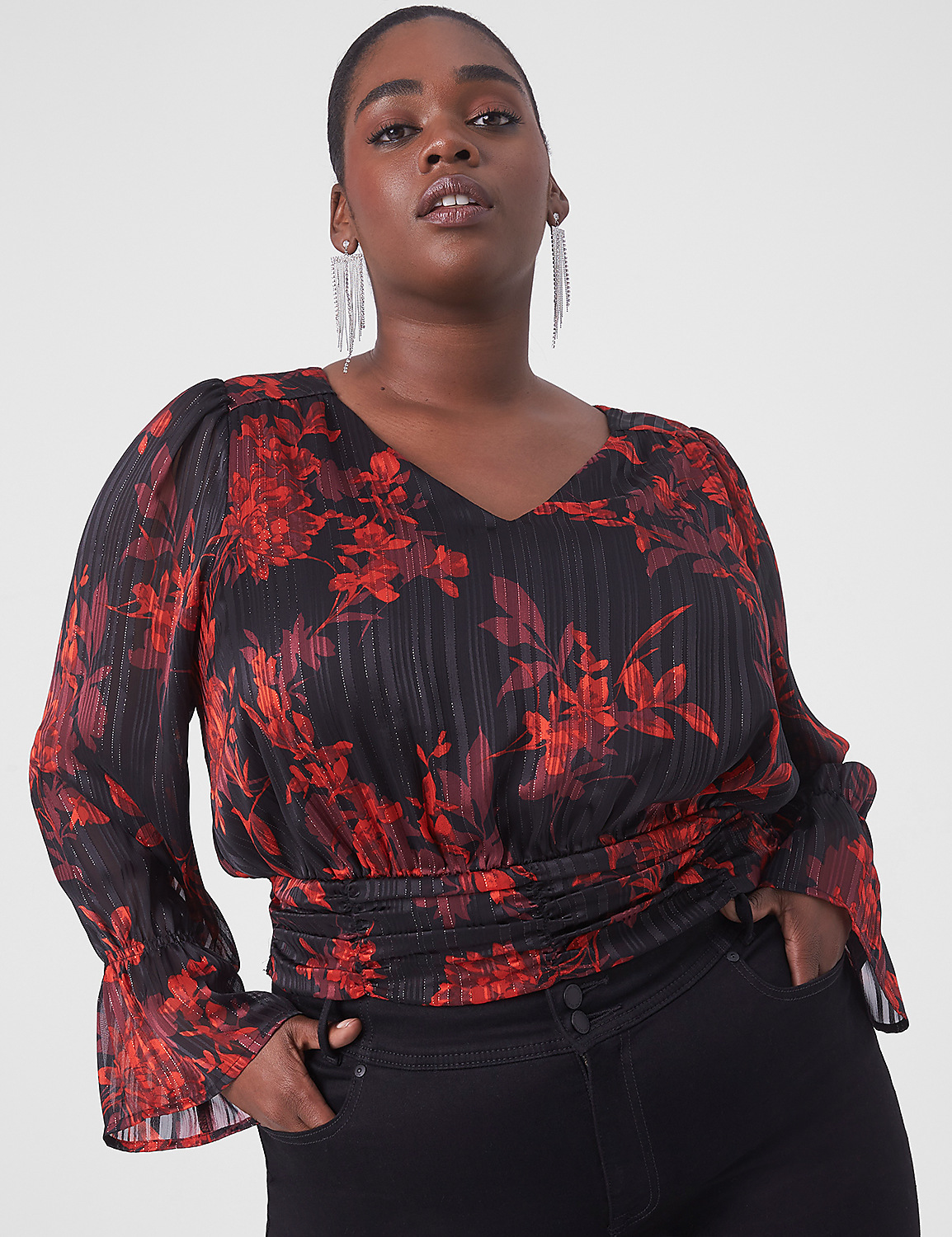 Classic Long-Sleeve V-Neck Crop Top Product Image 3