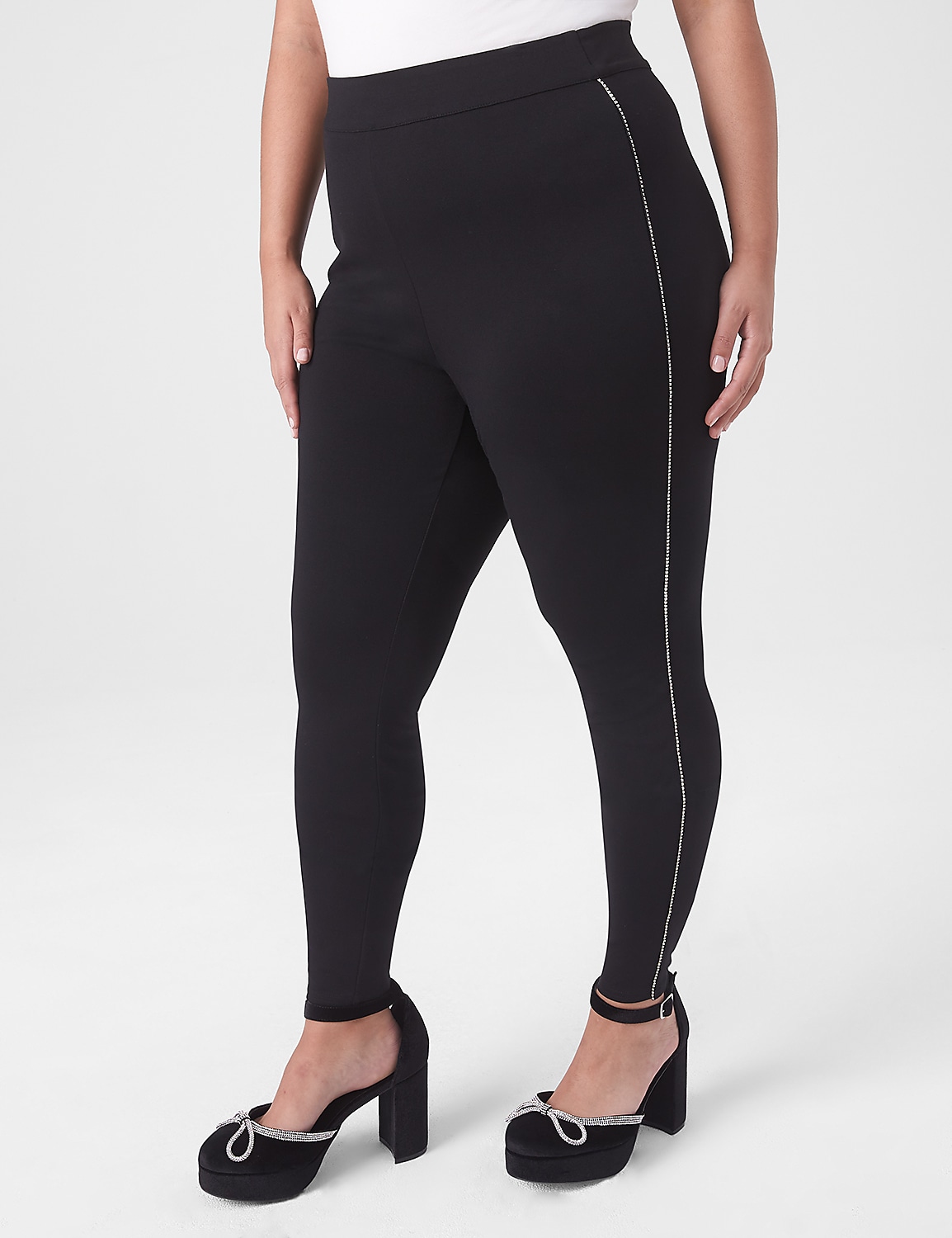 Pull-On High-Rise Ponte Legging - Rhinestone Tape Product Image 2