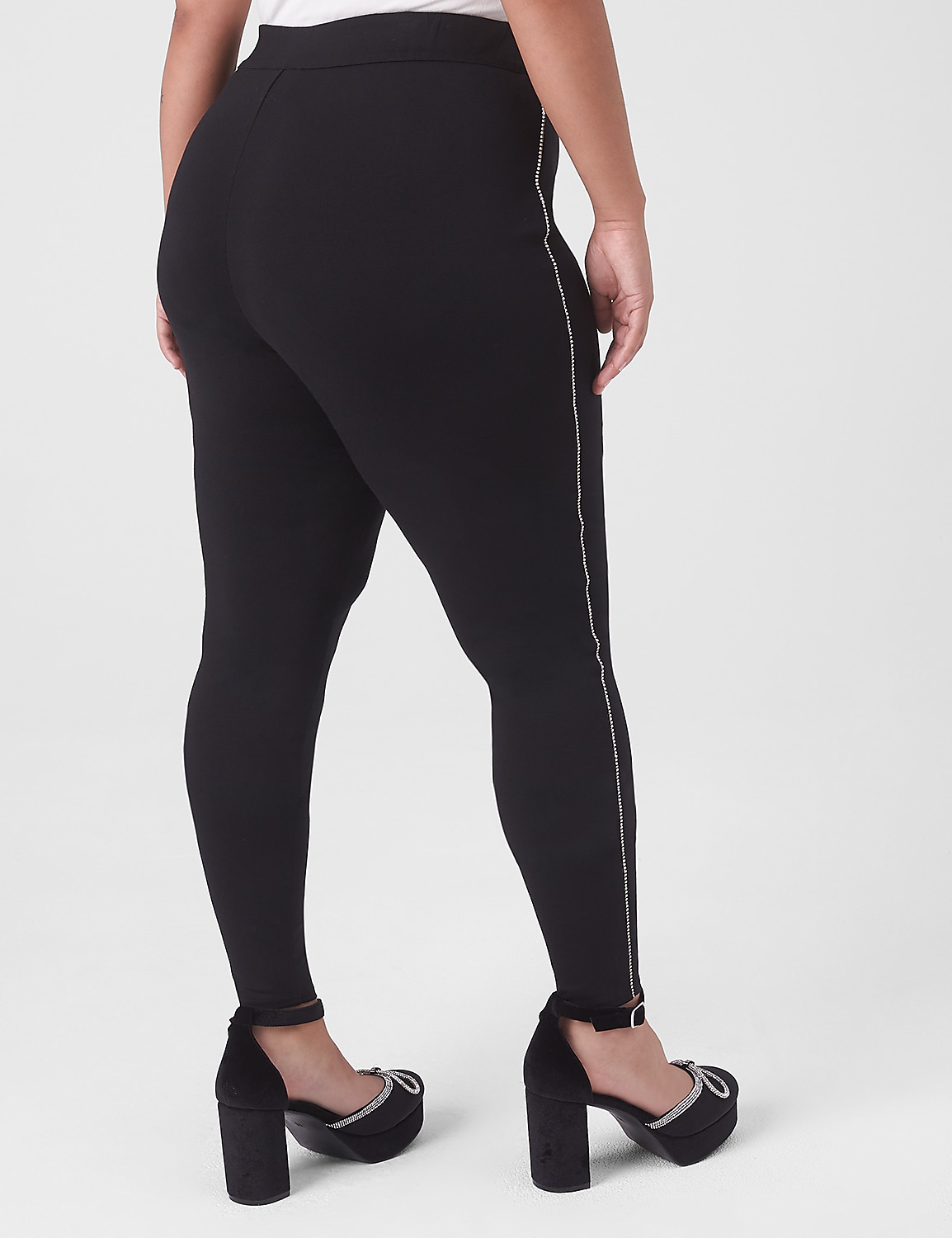 Pull-On High-Rise Ponte Legging - Rhinestone Tape Product Image 1