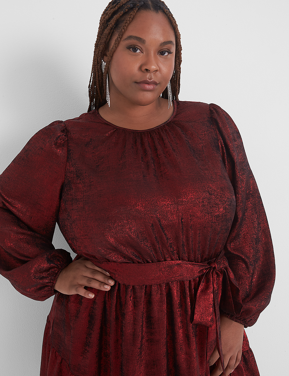 Blouson-Sleeve Belted Fit & Flare Dress Product Image 3