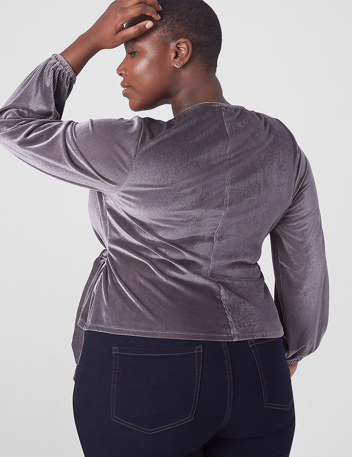 Classic Blouson-Sleeve Surplice Tie Velour Top Product Image 2