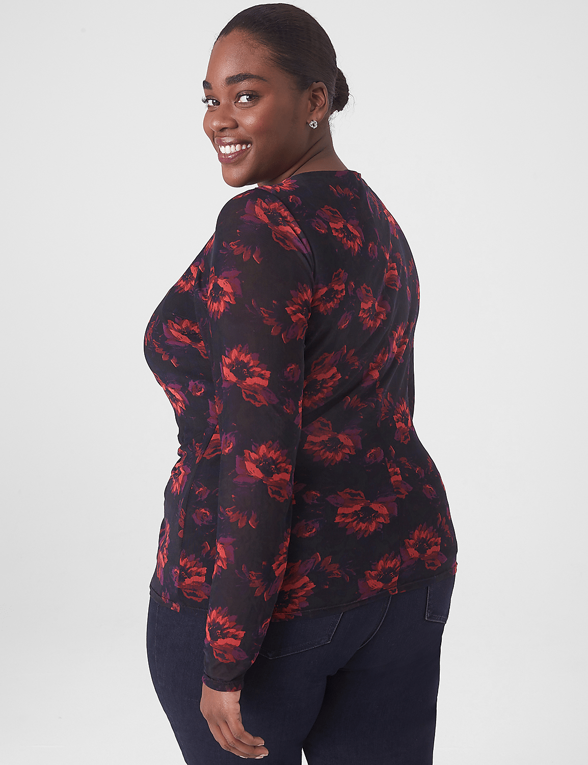 Fitted Ruched-Front Mesh Top Product Image 2