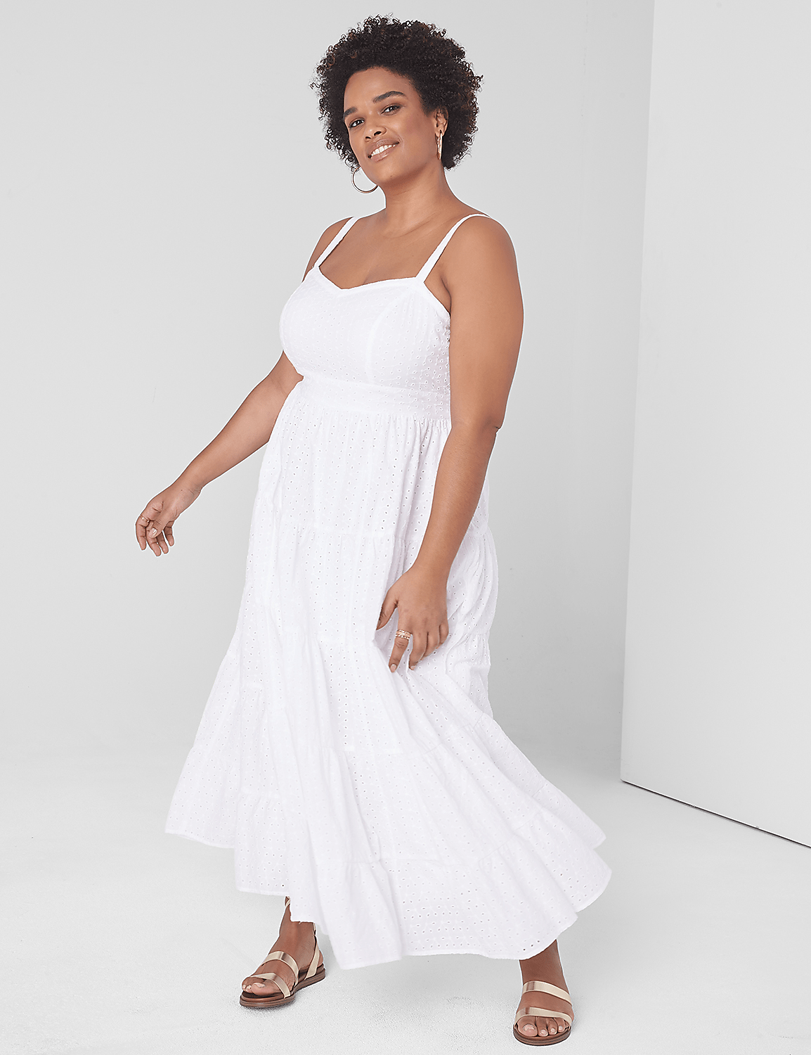 V-Neck Mixed Eyelet Maxi Dress Product Image 1