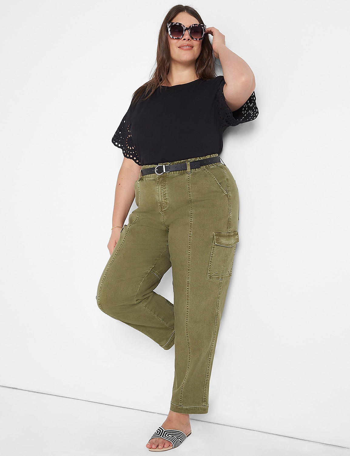 Woven Eyelet-Sleeve Crew-Neck Tee Product Image 1