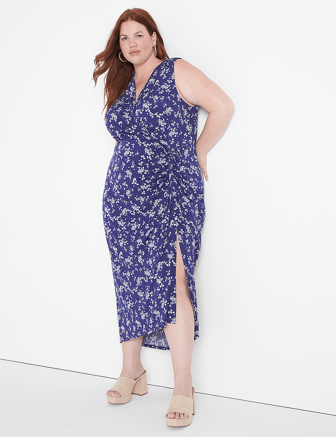 Surplice-Neck Ruched Maxi Dress Product Image 1